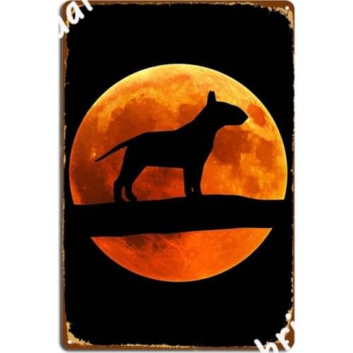 Bull Terrier Dog Silhouette Moon Poster Metal Plaque Retro Wall Cave Plates Home Tin Sign Poster
