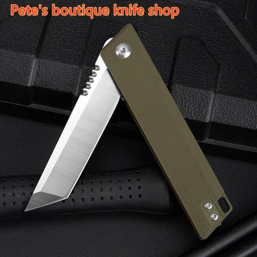 L 59-60HRC High Hardness D2 Steel Blade Folding Knife, Outdoor Little Knife With G10 Handle, Camping Self-Defense Survival Knife