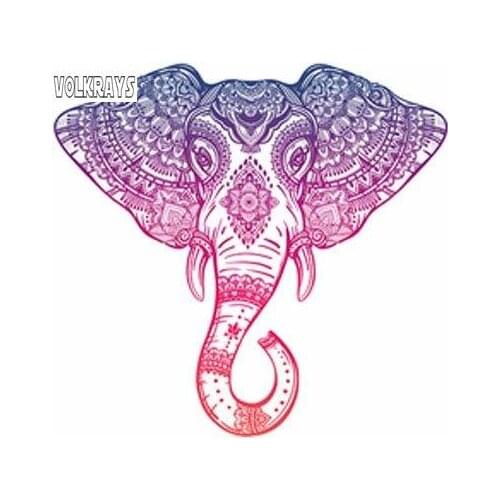 Volkrays Creative Car Sticker Purple Pink Ombre Henna Pattern Elephant Head Accessories Reflective Sunscreen PVC Decal,16cm*18cm