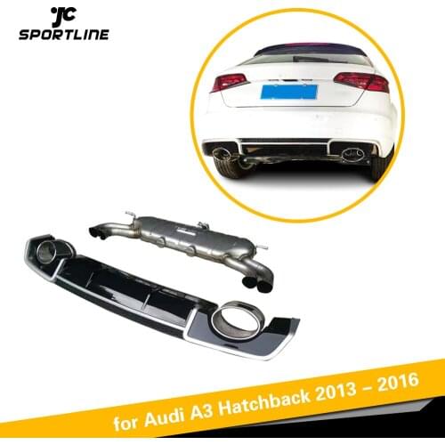 Car-Styling PP + Stainless Steel Rear Diffuser With Exhauat Tip for Audi A3 Hatchback 2013 - 2016