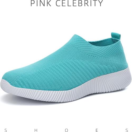 Ladies Pull-on Sneakers Breathable Socks Shoes Knitted Casual Shoes Walking Flat Shoes кроссовки женские