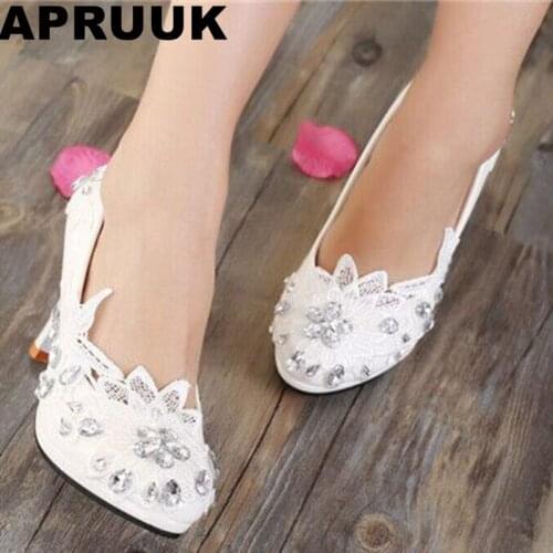 White lace rhinestones wedding shoes woman handmade lace silver rhinestones ladies laces parties party pumps shoes in stock