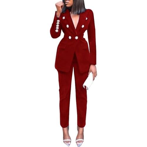 Long-Sleeved Elegant Temperament Two-Piece Solid Color Women Suit 2021 Autumn Winter Fashion Rrouser Women Suit Lapel JK325