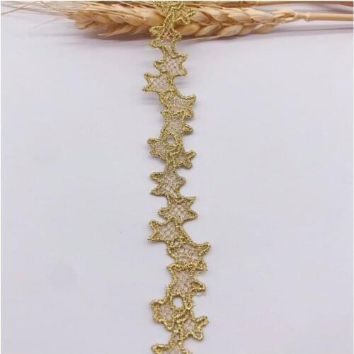 1Yards New Applique Gold Lace Fabric 1.5cm Guipure Crafts Star Star Lace Ribbon Collar Cotton Lace Trim Sewing Dress encaje LQ33