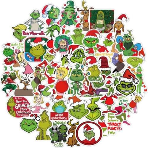 10/30/50Pcs Green Haired Grinch Graffiti Waterproof Skateboard Travel Suitcase Phone Laptop Luggage Stickers DIY Kids Girl