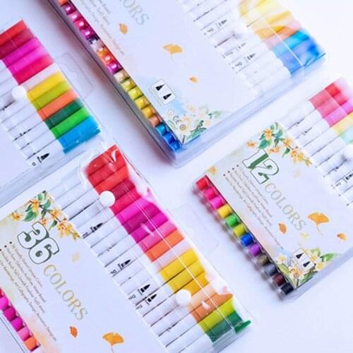 12/24/36/48 Colors Watercolor Markers Drawing Painting Set Water Coloring Brush Pen Double Tip Head Art Pen Supplies