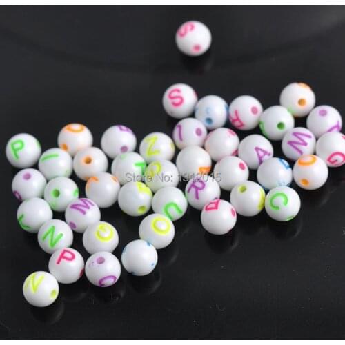 200Pcs 8mm white Neon Mixed Alphabet Letter Acrylic round Spacer Beads for jewelry making Diy YKL0225