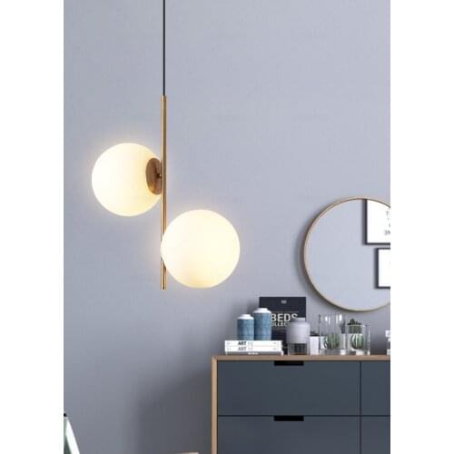 2018 New Nordic Style Gold Dining Room Pendant Light Double Milky Glass Ball Cafe / Bar Art Light