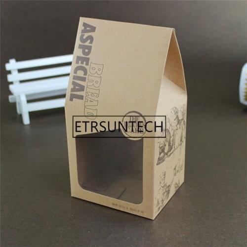500pcs 9x7.5x17cm candy box cookies bread bag windows kraft paper gift packaging box kids birthday party supplies