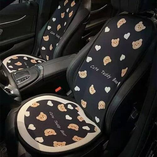 Cartoon cotton and linen car seat creative bear three-piece car seat cushion wholesale office and car dual-use seat cushion