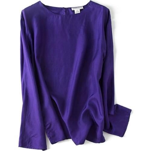 Womens Vintage Natural Silk Blouse OL Pure Silk Tops with Plus Size large size holiday Women elegant O-Neck Long Sleeve blouses
