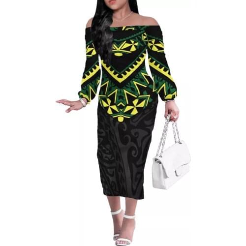 Hycool Long Boho Dress White Sexy Off The Shoulder Beach Sundress Long Sleeve Polynesian Tribal Women Dresses Autumn Vestidos