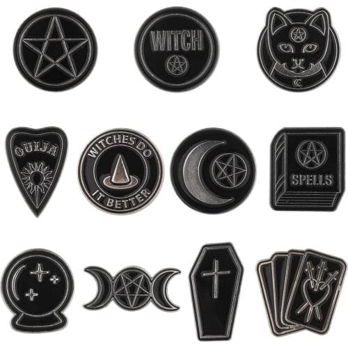 Witches Spells Enamel Pins Punk Gothic Black Moon Brooches Cartoon Clothes Lapel Pin Bag Accessories Badges Fashion Jewelry