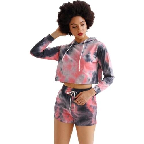 European and American casual womens wear autumn new cap collar long sleeve wide loose knitted sweater shorts two suit