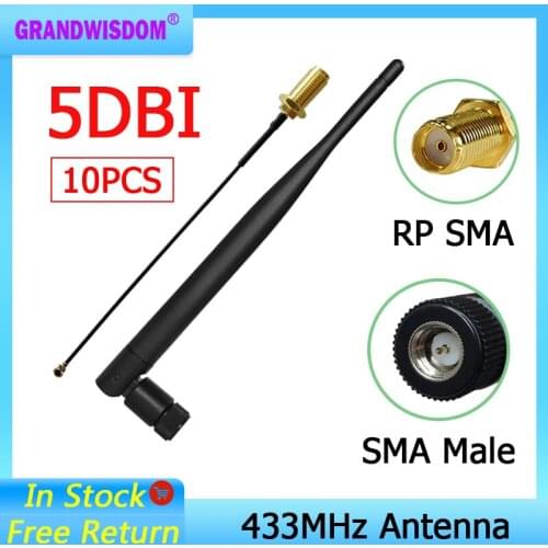 10pcs 433MHz Antenna 5dbi SMA Male Connector folding 433 mhz antena waterproof directional antenne+ RP-SMA/u.FL Pigtail Cable