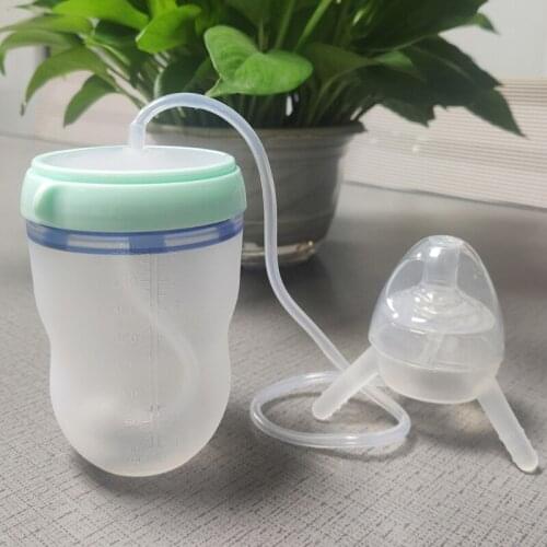 J60B 250ml Multifunctional Handless Imitation Milk Weaning Bottle Self-Feeding Baby Bottle with Long Straw Tube Anti-Colic