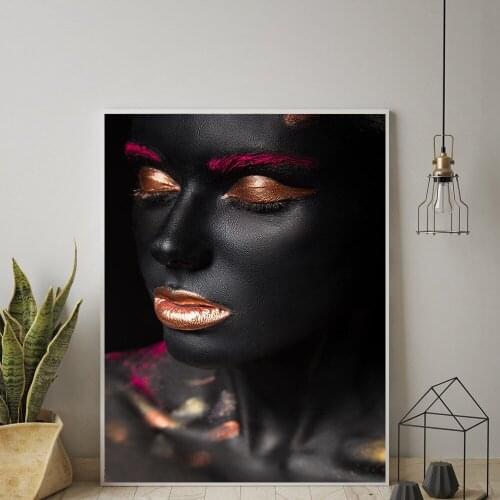 Canvas Painting for Living Room African Art Black and Gold Woman Home Decor Light Luxury Figure Scandinavian Wall Painting Decor