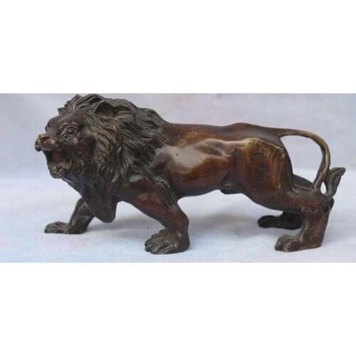 Chinese BRASS Asian Africa Wild Lion Statue Sculptures Height 15.5cm Garden Decoration 100% real Brass BRASS