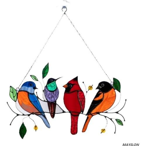 Creative Window Panel Stained Glass Birds-on-a-wire Window Panel Hanging Catcher Home Decoration Accessories Room Decoration