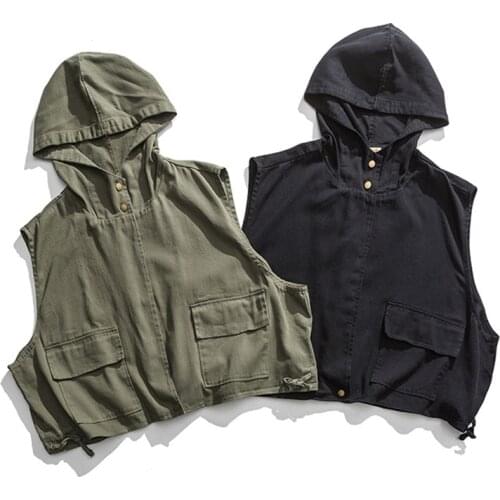 Spring Autumn Short Hooded Jacket Vest Men Lovers Casual Loose Black Army Green Waistcoat Fashion All Match Sleeveless Coat
