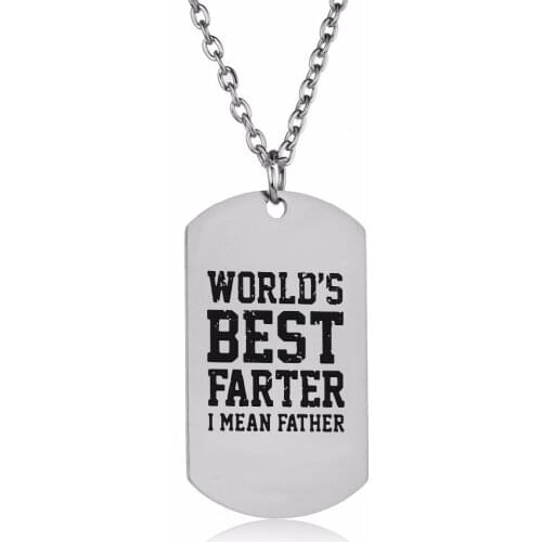 "Worlds Best Farter I Mean Father" Fathers Gifts Stainless Steel Pendants Dad Men Chain Necklace Jewelry Family Love Pendant
