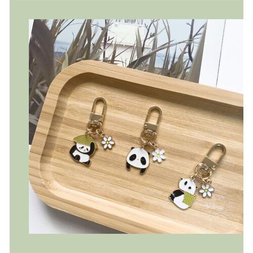 Cute Panda Flower Keychains for Apple Airpods 1 2 Case Kawaii Key Ring Key Chain Charm Accessories for Samsung Galaxy Buds Live