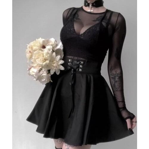 KALENMOS High Waist Pleated Mini Skirts Women Gothic Punk Black Lace Up Skirt Casual Streetwear Solid Feminina A-line Party Wear