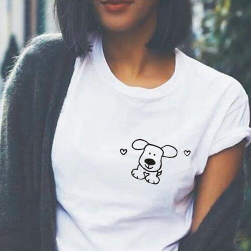Fashion Puppy Love Pocket Print Women Tshirt Dog Lover Girl Friend Graphic Tee Shirt Femme Hipster Casual T Shirt Women Tops