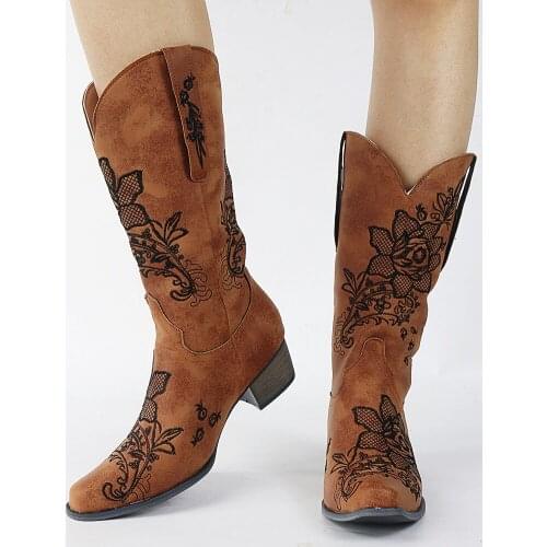 SARAIRIS Fashion Modern knee-high Western Boots Great Quality Comfy Flower Square Heel Concise Women Shoes