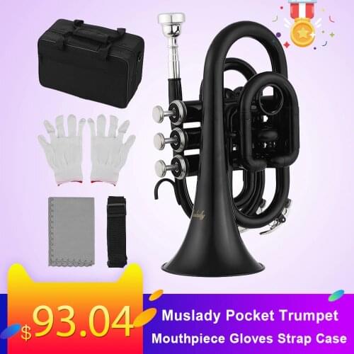 Muslady Pocket Trumpet Bb Flat Brass Gold-painted Exquisite Durable Musical Instrument with Mouthpiece Gloves Strap Case