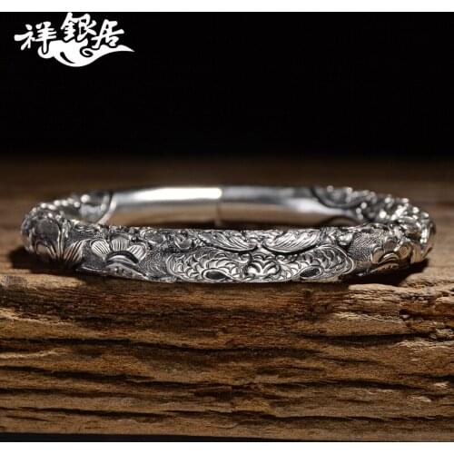 Personality leading male money cylindrical smooth solid sterling silver bracelet sent her boyfriend silver bracelet