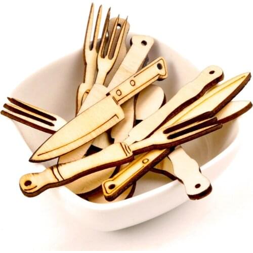 Wooden Knife and Fork Combination Scrapbooking Painting Collection Craft Handmade Accessory Home Decoration DIY 70mm 6pcs MZ202