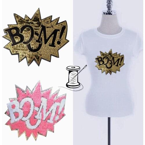 Name Logo Patch BOOM! Patches Bulk for Clothing Black Sequin Accessories Stickers for Clothes Large Badge Free Shipping