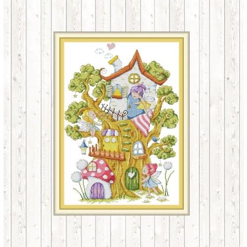 Tree Elves Wall Home Decor DIY Embroidery Needlework Sets Cross Stitch Kit Needlepoint Counted Dmc 14ct 11CT Cross Stitch Canvas