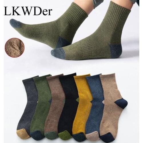 LKWDer 5 Pairs Mens Harajuku Socks Autumn Winter Warm Socks Thicke Terry Breathable High Quality Casual Business Male Japanese