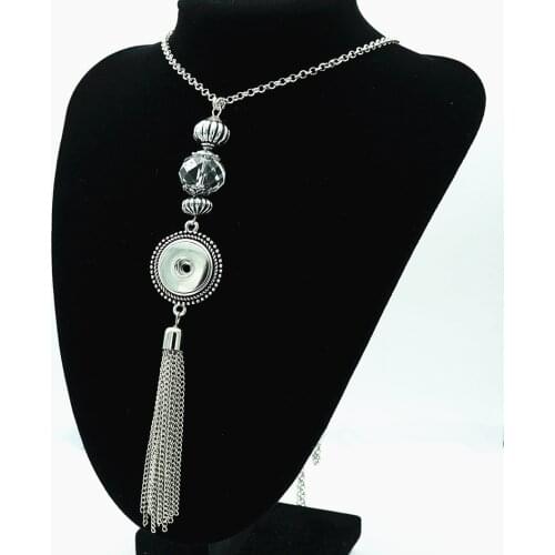 New DJ0068 Beauty Fashion Vintage tassel snap buttons pendant snap necklace 65CM fit DIY 18MM snap buttons jewlery