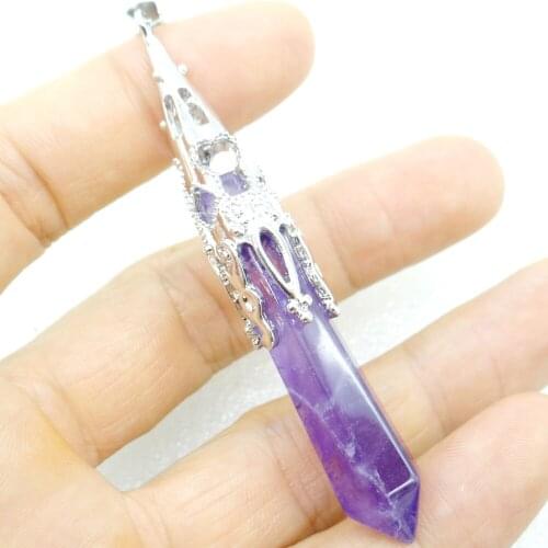 New Product Jewelry Silver Color Faceted Stone Natural Quartz Crystal Opal Pendulum Hexagonal Suspension Pendant For Necklace 6p
