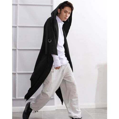 Spring and autumn new style hooded dark art temperament medium length coat casual windbreaker man