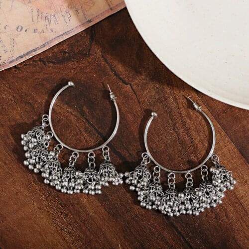 OIQUEI Antique Indian Jhumka Statement Big Bells Tassel Drop Women Earrings Boho Ethnic Gold Big Circle Gypsy Jewelry Brincos