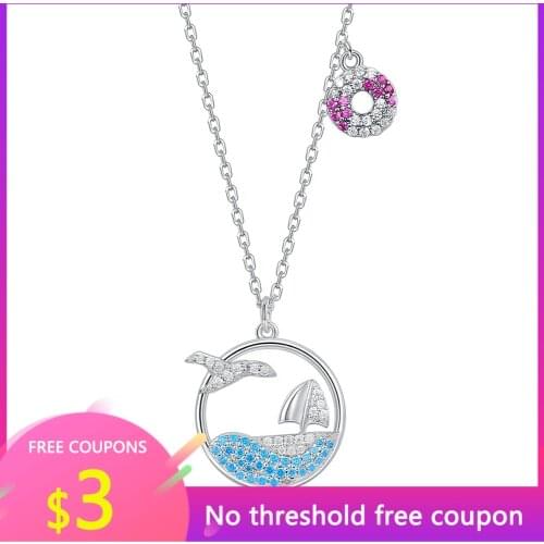 OGULEE Original Design Necklace 925 Silver Necklace Female Colored Zircon Ocean Sailing Pendant Clavicle Chain Jewelry Gift