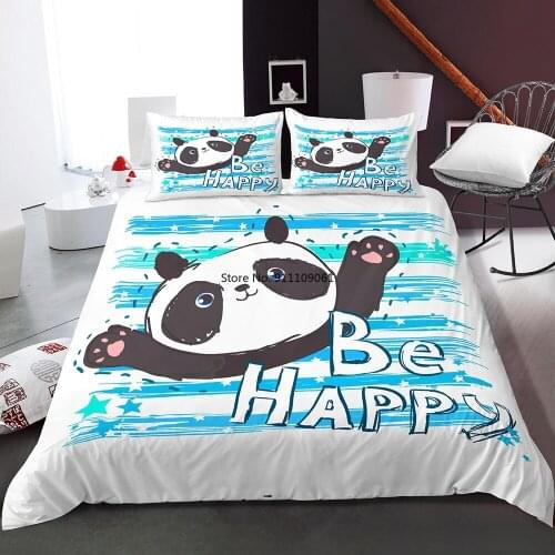 Cute Panda Duvet Cover Pillowcase Cartoon Animal Childrens Bedding Kids Boys Girls Euro Single King Queen 220X240 Size
