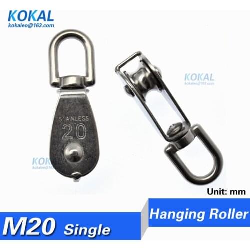 [S-M20] 2pcs/lot 304 stainless steel SG20 M20 single Wire rope pulley hanging bearing steel grooved bracket 20mm pulley roller