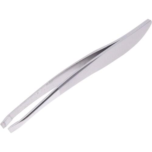 Silver Stainless Steel Slant Tip Eyebrow Hair Tweezer Tool