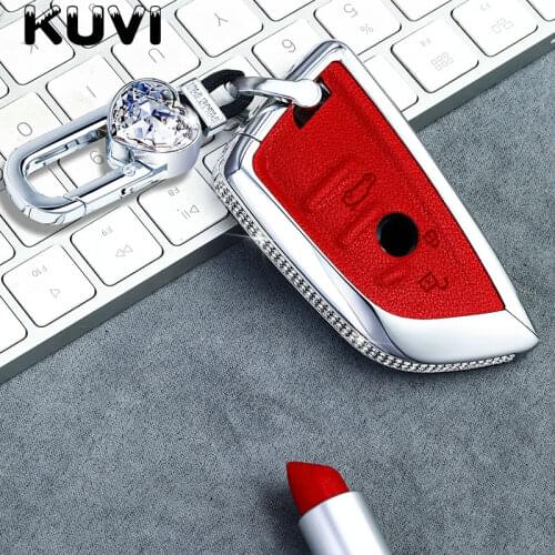 Alloy Leather Car Remote Key Fob Shell Cover Case For BMW 525li F15 F16 F48 F85 G30 G11 M 2018 X1 X3 X4 X5 X6 35i 50i keychain