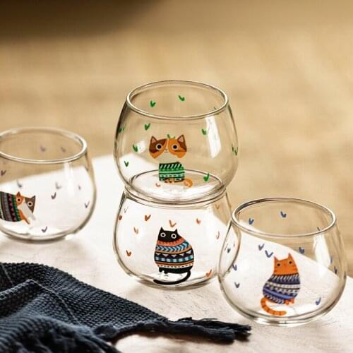 450ml Cat Tumbler Glass Breakfast Milk Coffee Cup Office Heat Resistant Drinking Water Glass Party Beer Cup Wine Glasses