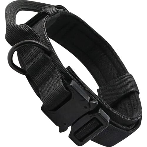 Tactical Dog Collar Adjustable Military Nylon Thick Dog Collars Heavy Duty Metal Buckle and Handle for Medium Large Dog