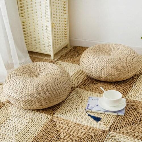 Thicken Tatami Cushion Handmade Weave Straw Bay Window Chair Cushion Home Decoration Round Meditation Straw Cushion