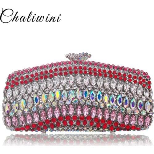 Colorful Crystal Women Gold Evening Bags Silver Ladies Wedding Clutch Bag Gold Luxury Crystal Party Bolsas Feminina Clutch Purse