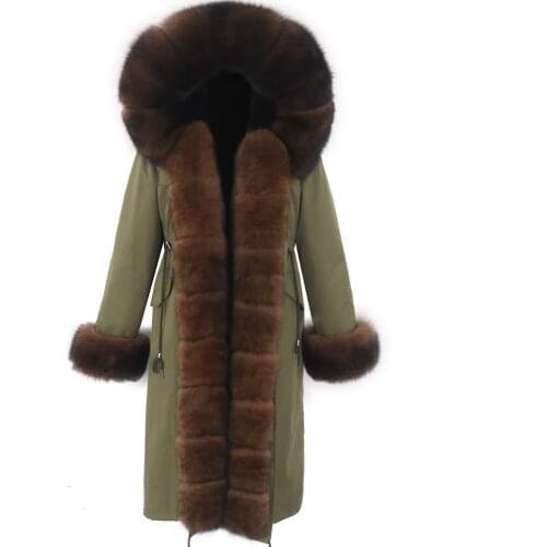 Women Real Fur Coat Winter Jacket X-Long Parka Waterproof Big Fox Fur Hood Thick Warm Artificial Fur Liner Casual Oversized
