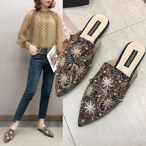 2021 Luxury Women Mules Ladies Summer Chinese Slippers Women Shoes 2021 New Low Heels Flat Casual Shoes Woman Flip Flops